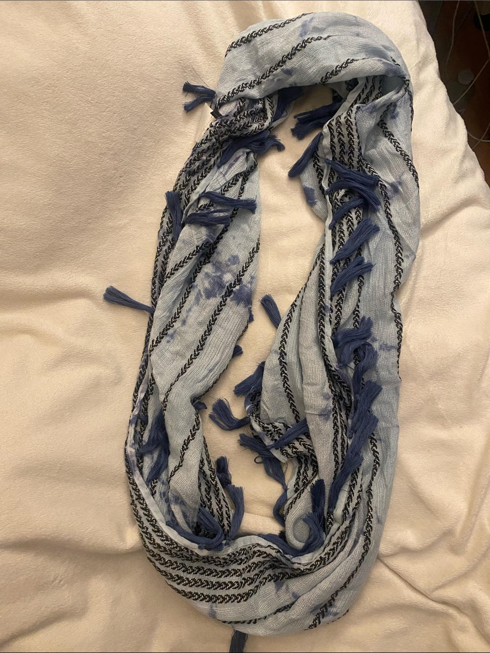 BCBGMaxAzria Light Blue and Navy Striped Tassel Scarf